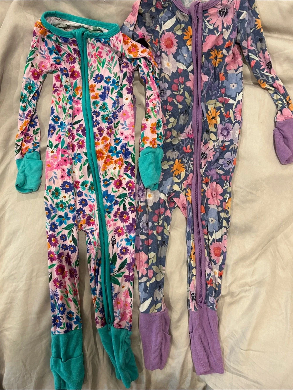 Little Sleepies Floral Footed One-Piece Pajama Romper - Teal & Purple